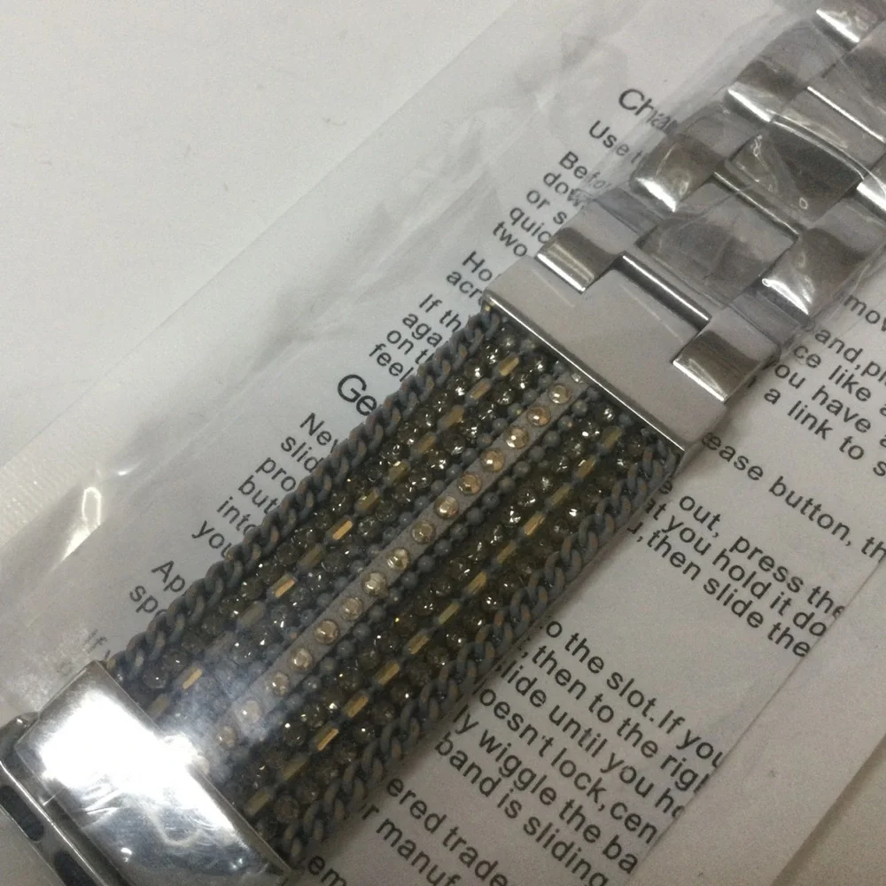 POSH TECH BEADED BRACELET STRAP GOLD GREY APPLE WATCH  FITS 42-44mm NWT
